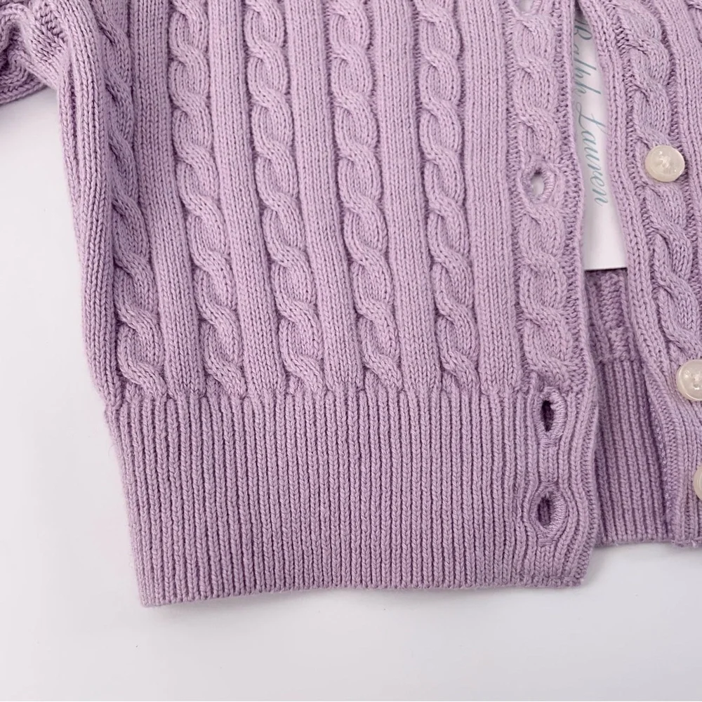 Ralph Lauren Lavender Cable Knit Baby Cardigan